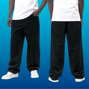 EMPYRE Relax Corduroy Pants Men's Size 36 Black Streetwear Wide Leg Loose Fit